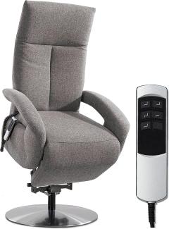 CAVADORE TV-Sessel Tirol mit Akku / Fernsehsessel mit Aufstehhilfe, elektrisch verstellbarer Relaxfunktion / 2 E-Motoren / Kabellos / 74 x 112 x 82 / Strukturstoff: Hellgrau