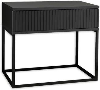 MARLE Nachttisch in Graphit - Moderner Nachtschrank mit Schublade und schwarzem Metallgestell - 60 x 52 x 38,5 cm (B/H/T)