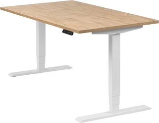 boho office® homedesk - elektrisch stufenlos höhenverstellbares Tischgestell in Weiß mit Memoryfunktion, inkl. Tischplatte in 140 x 80 cm in Wildeiche