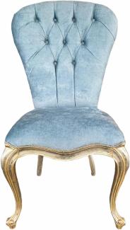 Casa Padrino Luxus Barock Esszimmerstuhl Hellblau / Gold - Handgefertigter Massivholz Stuhl - Barockstil Küchenstuhl - Barock Esszimmer Möbel