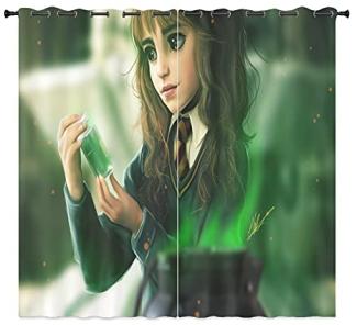LKFFHAVD Harry Potter Gardinen Verdunklungsgardine Ösen Für Schlafzimmer, Hogwarts School Hermione Verdunkelungsvorhang-Set 2er Set Für Kinderzimmer (15,150x166 BxH)