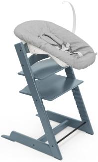 Tripp Trapp Stuhl von Stokke (Fjord Blue) mit Newborn Set (Grey) - Für Neugeborene bis zu 9 kg - Gemütlich, sicher & einfach zu verwenden