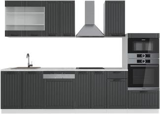 Vicco Küchenzeile Fame-Line, Anthrazit Landhaus/Weiß, 300 cm mit Hochschrank, ohne Arbeitsplatte