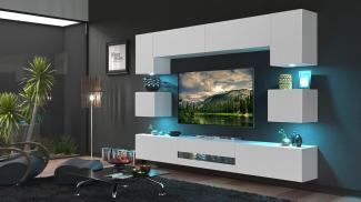 Furnitech BESTA Möbel Schrankwand Wandschrank Wohnwand Mediawand mit Led Beleuchtung Wohnzimmer (LED weiß, DAN1-17W-M8-1B Matt)