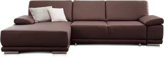 CAVADORE Schlafsofa Corianne / L-Form-Sofa mit verstellbaren Armlehnen, Bettfunktion und Longchair / 282 x 80 x 162 / Kunstleder, braun