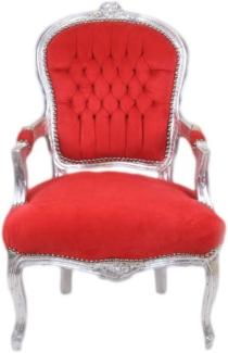 Casa Padrino Barock Salon Stuhl Rot / Silber - Antik Design Möbel