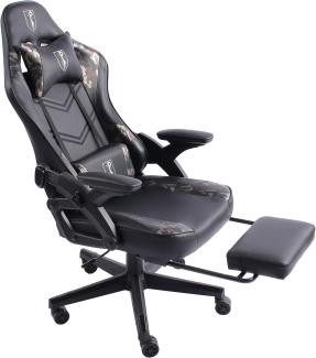 Gaming Stuhl im modernen Racing-Design mit ausziehbarer Fußstütze Gaming Chair mit verstellbaren Design Armlehnen ergonomischer Schreibtischstuhl mit extra Stützkissen Schwarz/Military -Grün