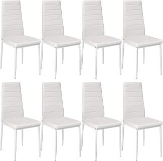 TecTake 800881 8er Set Esszimmerstuhl, Kunstleder Stuhl mit hoher Rückenlehne, bis 150 kg belastbar, 41 x 45 x 98,5 cm (8X Weiß | Nr. 404120)