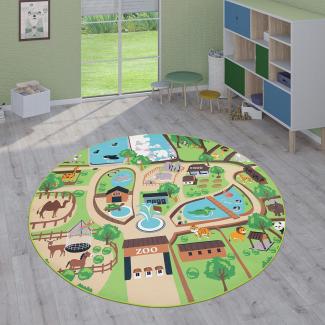 Paco Home Kinderteppich Teppich Kinderzimmer Spielteppich Junge Mädchen Modern rutschfest, Grösse:160 cm Rund, Farbe:Beige