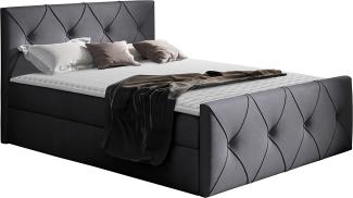 Mirjan24 'Nakir Lux' Boxspringbett mit Bettkästen, Bonellfederkern-Matratze & Topper, Stoff grau, 120 x 200 cm