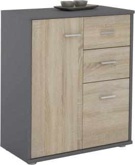 CARO-Möbel Kommode Highboard Bürokommode mit 2 Schubladen und 2 Türen in grau/Sonoma Eiche