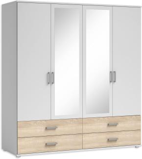 IVAR Kleiderschrank mit Spiegeln und Schubladen - Vielseitiger Drehtürenschrank 4-türig in Weiß, Eiche Sonoma Optik - 180 x 190 x 51 cm (B/H/T)
