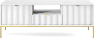 Selsey Vellore TV-Element Fernsehschrank - Weiß mit geriffelten Fronten und goldenen Metallbeinen, 154 cm