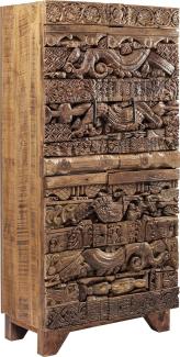 Kare Design Schrank Shanti Surprise Puzzle Nature, schmale, hohe Echtholz Kommode aus Mango Holz, braune Design Hochkommode, (H/B/T) 180x85x45 cm
