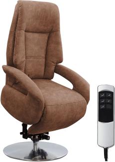 Cavadore TV-Sessel Edinburgh / Fernsehsessel mit Aufstehhilfe & elektrisch verstellbarer Relaxfunktion / 2 E-Motoren / 74 x 114 x 77 / Lederoptik: cognac