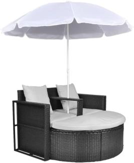 Gartenbett mit Sonnenschirm Braun Poly Rattan