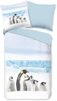 Traumschlaf Flanell Bettwäsche Pinguin weiß | 135x200 cm + 80x80 cm