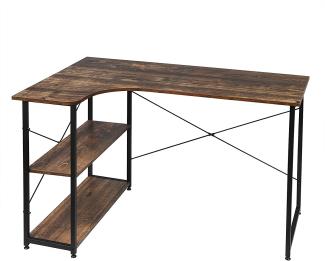 Schreibtisch mit Bücherregal aus Holz L-Form 120x74cm schwarz-vintage