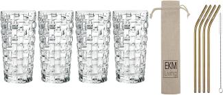 Spiegelau & Nachtmann, 4-teiliges Longdrink-Set, Kristallglas, 395 ml, Bossa Nova, 0092075-0 + 4er Set EKM Living Edelstahl Strohhalme Kupfer gebogen