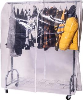 ONVAYA Kleiderständer mit Abdeckung | hohe Traglast | stabil | mit Rollen und Ablagefach | Abdeckhülle | Schwerlast | bis 100 kg | Metall/Kunststoff | silbergrau | 120 x 50 x 180 cm