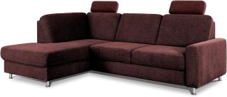 CAVADORE Ecksofa Clint / L-Form Sofa mit Federkern und Ottomane links / Inkl. Kopfstützen / Soft Clean: Leichte Fleckenentfernung / 246 x 86 x 165 / Flachgewebe: Weinrot