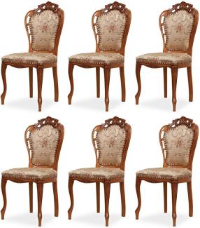 Casa Padrino Luxus Barock Esszimmer Stuhl 6er Set mit elegantem Muster Gold / Mehrfarbig / Braun - Barockstil Küchen Stühle - Prunkvolle Luxus Esszimmer Möbel im Barockstil - Edel & Prunkvoll