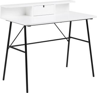 Amazon Marke - Movian Schreibtisch mit 1 Schublade, mattweiße Holzplatte und schwarzes Gestell, 100 x 55 x 89 cm