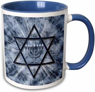 3dRose Hanukkah Menorah Davidstern, Kaffeebecher, Keramik, Mehrfarbig, 10,16 x 7,62 x 9,52 cm, Blau