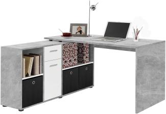 FMD Möbel - LEXO/LEX - Schreibtisch - melaminharzbeschichtete Spanplatte - Beton LA/weiß - 135,7 x 74,2 x 135,7cm