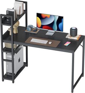 CubiCubi Schreibtisch, 120 x 60cm Groß Computertisch mit Regal rechts oder Links, Pc Gaming Tisch, Bürotisch fürs Büro Wohnzimmer, Stabil Stahlgestell schreibtische, Schwarz