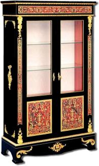 Casa Padrino Luxus Barock Boulle Vitrine Schwarz / Rot / Gold 93 x 35 x H. 152 cm - Handgefertigter Massivholz Vitrinenschrank mit 2 Türen - Edle Barock Möbel