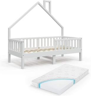 VitaliSpa 'Noemi' Hausbett weiß, 80x160cm, Massivholz Kiefer, inkl. Matratze, Lattenrost und Rausfallschutz