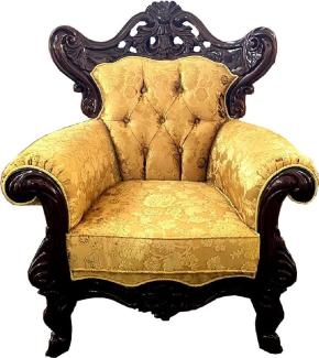 Casa Padrino Luxus Barock Sessel Gold / Dunkelbraun - Prunkvoller Wohnzimmer Sessel mit elegantem Muster - Barock Möbel