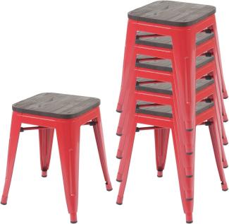6er-Set Hocker HWC-A73 inkl. Holz-Sitzfläche, Metallhocker Sitzhocker, Metall Industriedesign stapelbar ~ rot