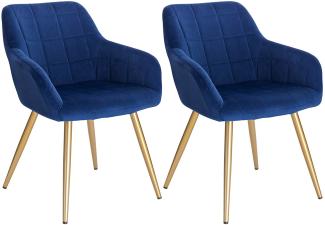 WOLTU® Esszimmerstühle BH232bl-2 2er Set Küchenstuhl Polsterstuhl Wohnzimmerstuhl Sessel mit Armlehne, Sitzfläche aus Samt, Gold Beine aus Metall, Blau