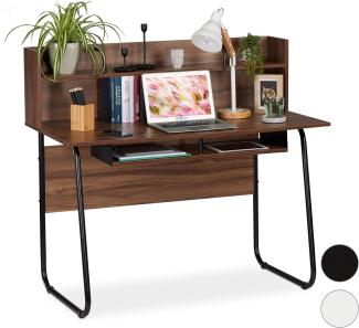 Relaxdays Schreibtisch, Ablagefläche unter Arbeitsplatte, Zusatzablage, Kabeldurchlass, HBT 109x120x60 cm, braun/schwarz