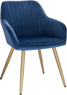 Lestarain 1 Stück Esszimmerstuhl, Küchenstuhl Wohnzimmerstuhl Sitzfläche aus Samt Polsterstuhl mit Armlehne Metallbeine Polstersessel Stuhl für Esszimmer Wohnzimmer Küche, Blau