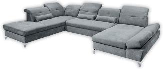 Couch MELFI Sofa Schlafcouch Wohnlandschaft Schlaffunktion grau dunkel U-Form links