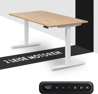 boho office® homedesk - elektrisch stufenlos höhenverstellbares Tischgestell in Weiß mit Memoryfunktion, inkl. Tischplatte in 160 x 80 cm in Wildeiche