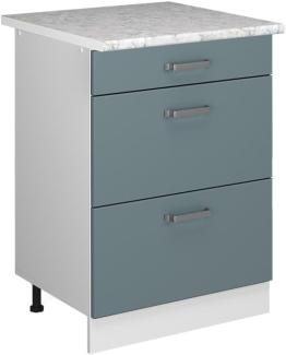 Vicco Küchenunterschrank R-Line, Blau-Grau/Weiß, 60 cm mit Schubladen, und Arbeitsplatte