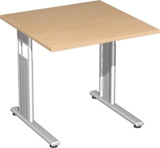 'C Fuß Flex' Schreibtisch, höhenverstellbar, Buche/ Silber, 68-82 x 80 x 80 cm