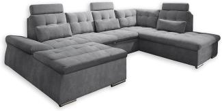 Couch NALO Sofa Schlafcouch Wohnlandschaft Bettsofa dunkelgrau U-Form rechts