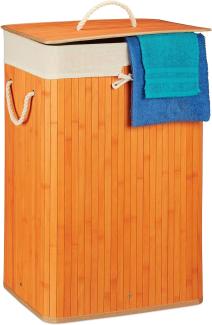 Relaxdays, orange Wäschekorb Bambus, mit Deckel, rechteckig, XL 83 L, Faltbarer Wäschesammler, HBT 65,5 x 43,5 x 33,5 cm