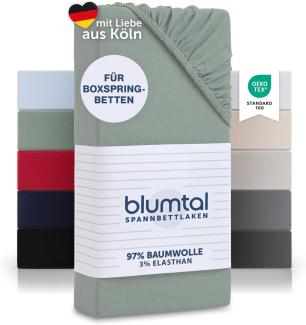 Blumtal Luxus Spannbettlaken 200x200 Boxspringbett 2er Set bis 40cm Höhe - Oeko-Tex Zertifizierte Baumwoll Bettlaken 200x200 Boxspringbett - Spannbettlaken 200x200 Baumwolle - Summer Green