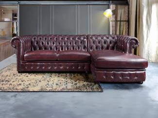 Chesterfield Ecksofa Leder BRENTON - Büffelleder - Rotbraun - Ecke Rechts