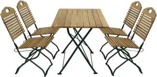Kurgarten - Garnitur BAD TÖLZ 5-teilig (4x Stuhl, 1x Tisch 70x110cm), Flachstahl grün + Robinie, klappbar