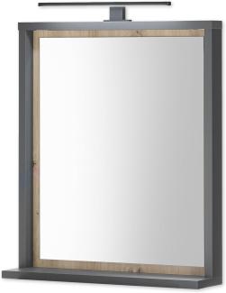 NIZZA Badspiegel mit Beleuchtung in Graphit, Artisan Eiche Optik - Praktischer Badezimmerspiegel mit Ablage - 60 x 70 x 15 cm (B/H/T)