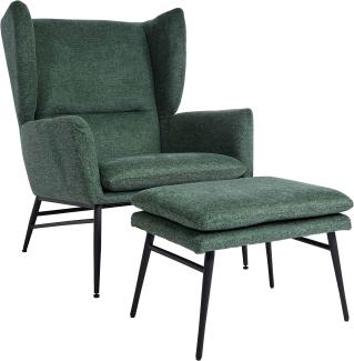 Lounge-Sessel mit Ottomane HWC-L62, Sessel Polstersessel Cocktailsessel Hocker, Stoff/Textil ~ grün