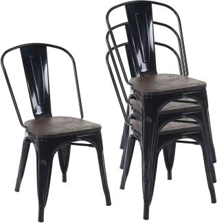 4er-Set Stuhl HWC-A73 inkl. Holz-Sitzfläche, Bistrostuhl Stapelstuhl, Metall Industriedesign stapelbar ~ schwarz
