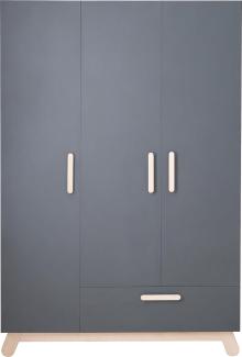 roba Kleiderschrank 'Jara' 3-trg. in Anthrazit, mit Füßen und Griffen aus Buche Echtholz, HxBxT: 200 x 134 x 51,5 cm